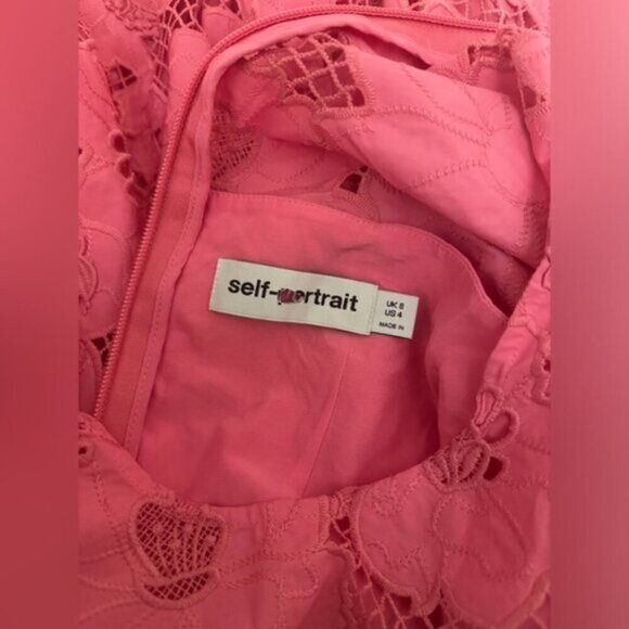 NEW Self-Portrait Cotton Lace Midi Dress Pink SS24 | UK 8  / US 4 - Picture 12 of 14